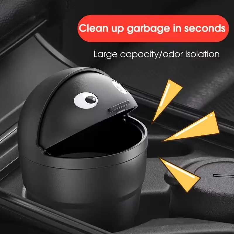 

1 шт. автомобильный мусорный бак с откидной крышкой, герметичный дизайн, милая форма, универсальная и прочная конструкция, портативный контейнер с открытием одной рукой