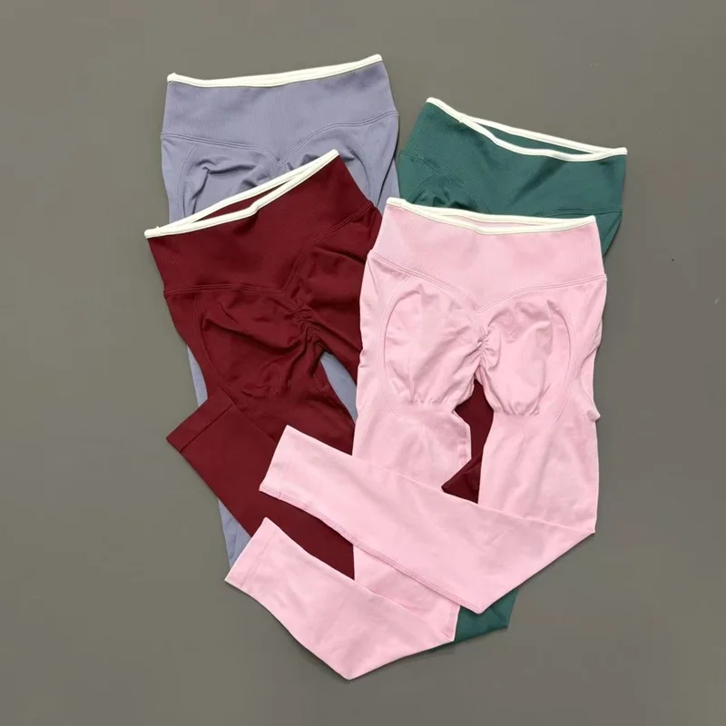 Women High Waist Yoga Leggings Contrast Trim Soft Quick Dry Tummy Control Butt Lifting Workout Fitness Gym Running Sports Pants