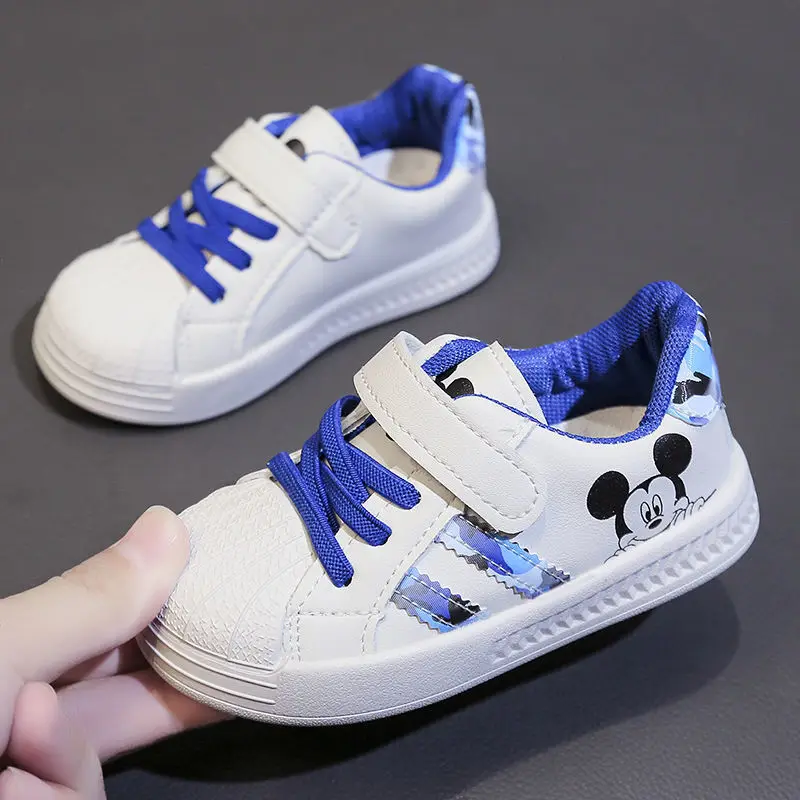 Disney Childres Casual Shoes For Baby Boy Girl Children Sneaker Mickey Mouse Kids Sports White Shoes Toddler Shoes Size 15-25