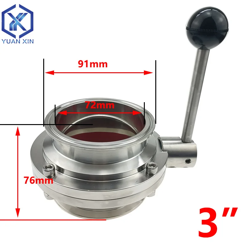 

3 "(TC91 мм) Тип зажима Кроссельный клапан Ремесло Пивоварение Санитарный пищевой ручной пылеудаляющий клапан-бабочка SS304