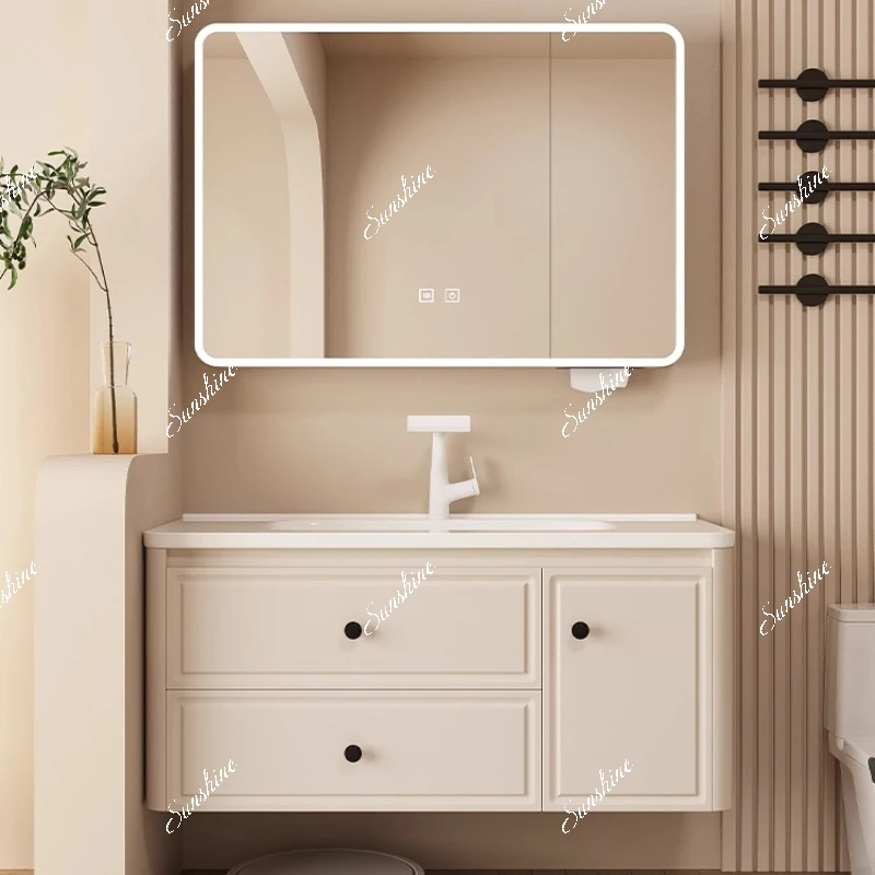 French cream wind honeycomb aluminum arc bathroom cabinet combination ceramic integrated bathroom