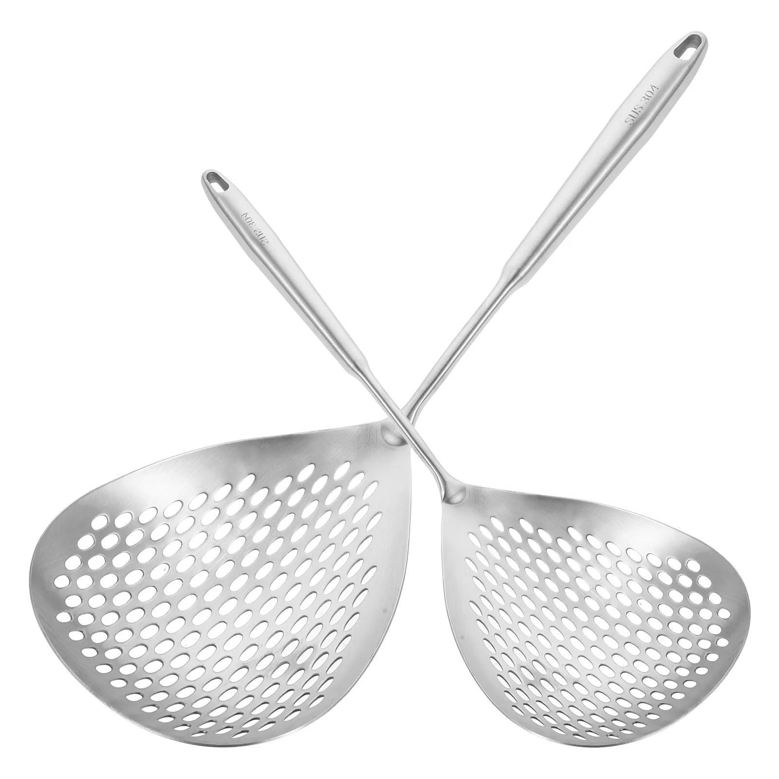 

2Pcs Stainless Steel Skimmer Spoon Kitchen Colander Slotted Strainer Oil Filter Fried Food Scoop Hanging Hole