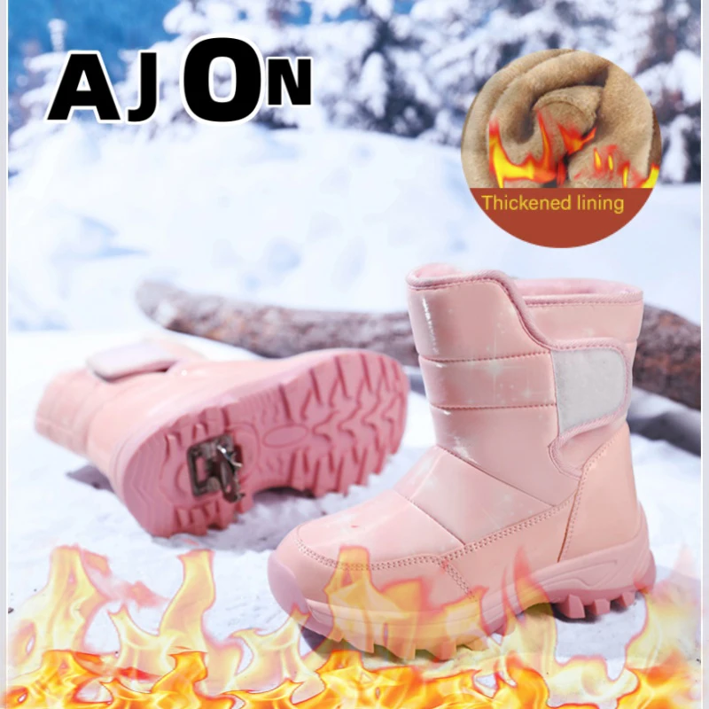 

New girls' warm cotton shoes in winter factory wholesale boys' big cotton steel claw snow boots outdoor boots girls' boots