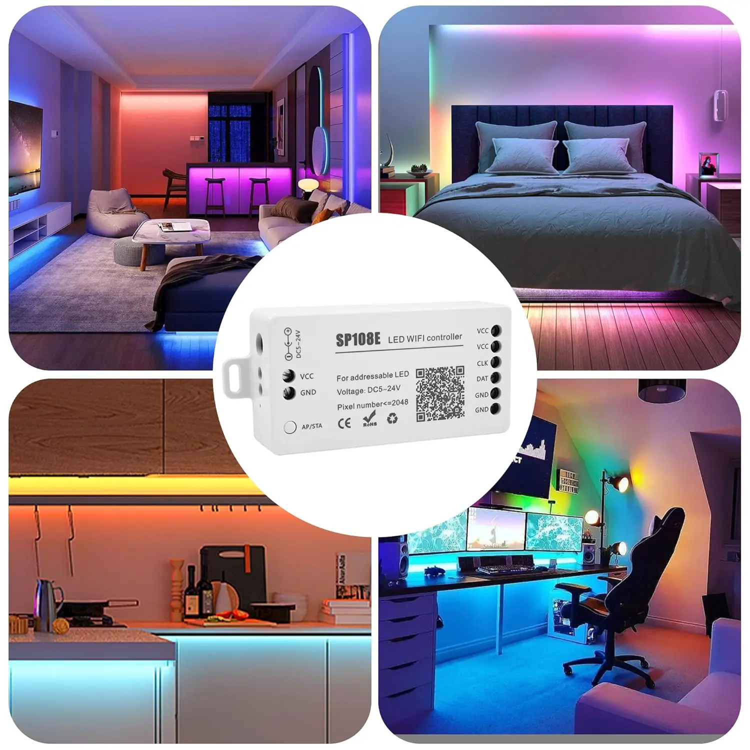 SP108E واي فاي SPI بكسل LED تحكم DC5-24V ل WS2812B WS2811 WS2815 عنونة بكسل LED قطاع أضواء ماكس 2048 بكسل