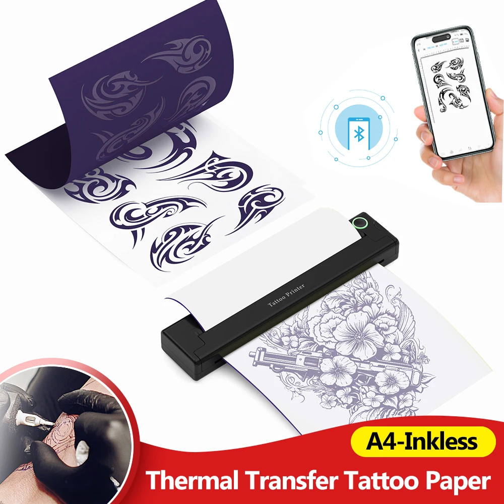 Mini A4 Tattoo Printer Portable Wireless Bluetooth Stencil Printer Tattoo Transfer Thermal Copier Comes