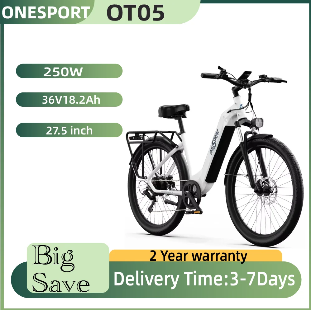 ONESPORT OT05 City E-Bike |   27,5-Zoll-Reifen, 250-W-Motor, 36-V-18,2-Ah-Akku, 25 km/h Höchstgeschwindigkeit, App-Unterstützung, Versand aus Polen oder Großbritannien