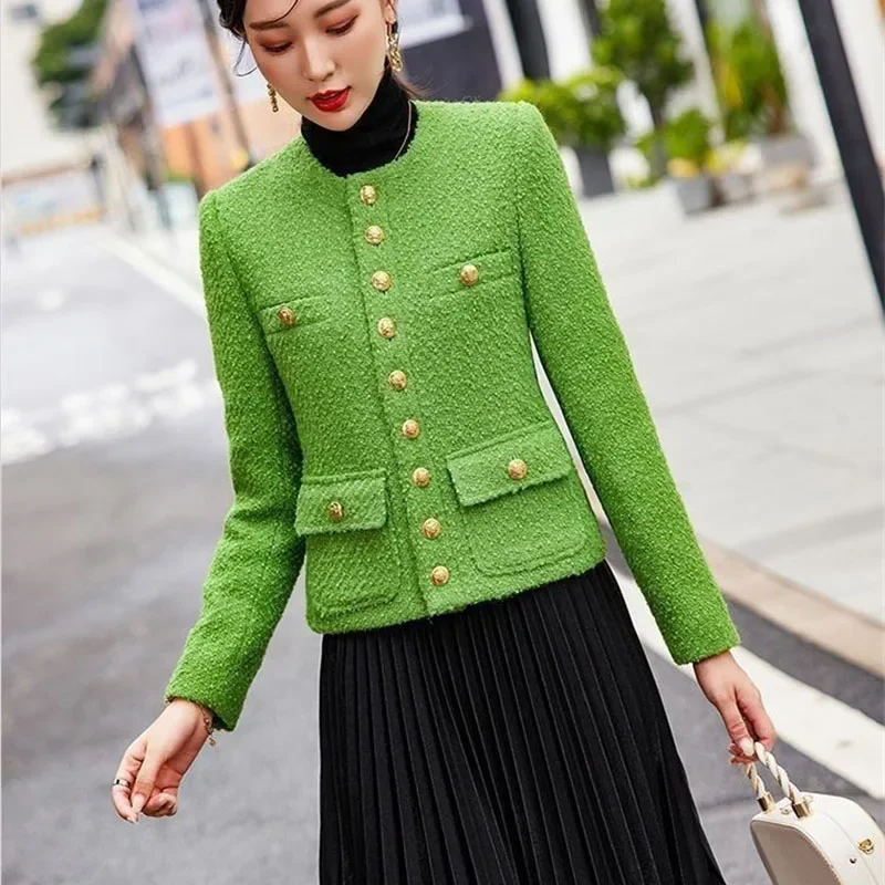 향기로운 트위드 재킷 여성 가을 겨울 2025 신상 루즈핏 패션 라운드넥 코트 여성 스몰 향기 재킷 아우터 탑