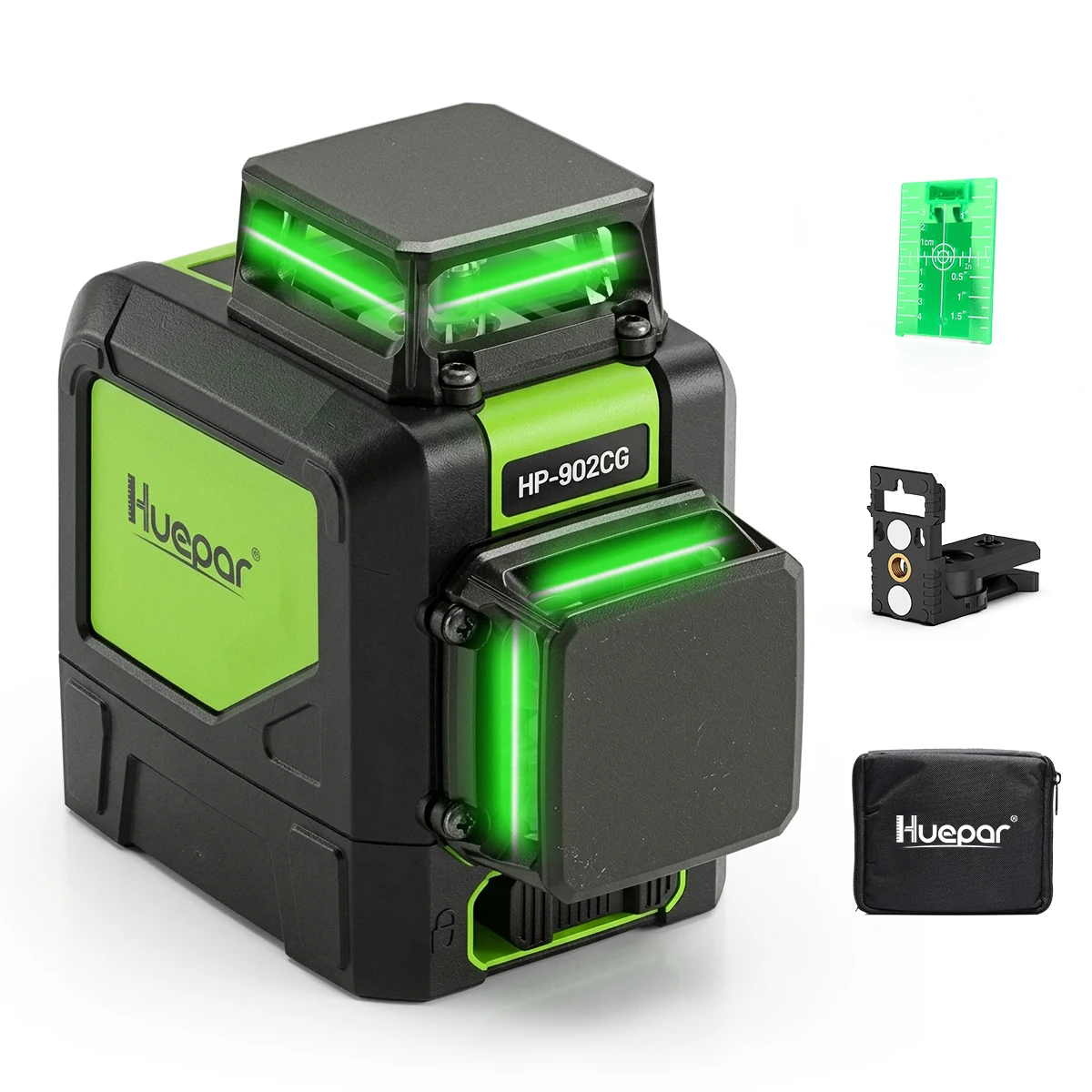 Huepar 902CG Self-Leveling 360° Cross Line Laser Level with Pulse Mode Switchable Horizontal and Vertical Green Beam Laser Tool