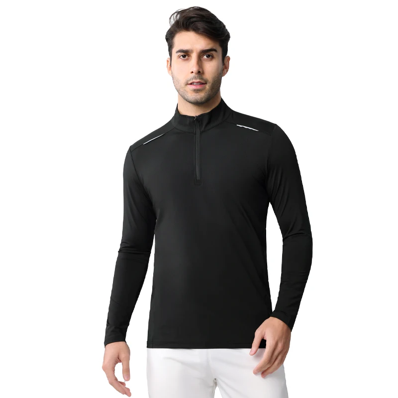 Men Long Sleeve Half Zip Casual Running Outdoor Quick Dry Fitness Tee Nylon Bodybuilding Fashion Gym Training Sporting Jerseys