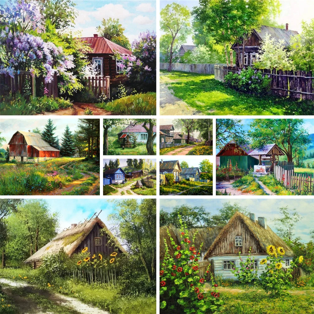 Diy Painting By Numbers Tree Village Wall Art Picture Handicraft for Living Room Hand-painted Acrylic Paint Crafts Home Decor