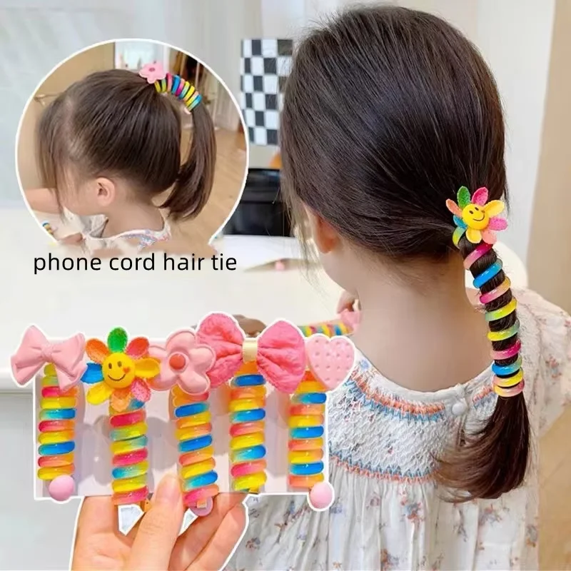 

1Pcs/2Pcs set Elastic Rubber Bands for Children Telephone Wire Hair Ties Spiral Coil Hairbands Hair Rope Ponytail Hair Accessori