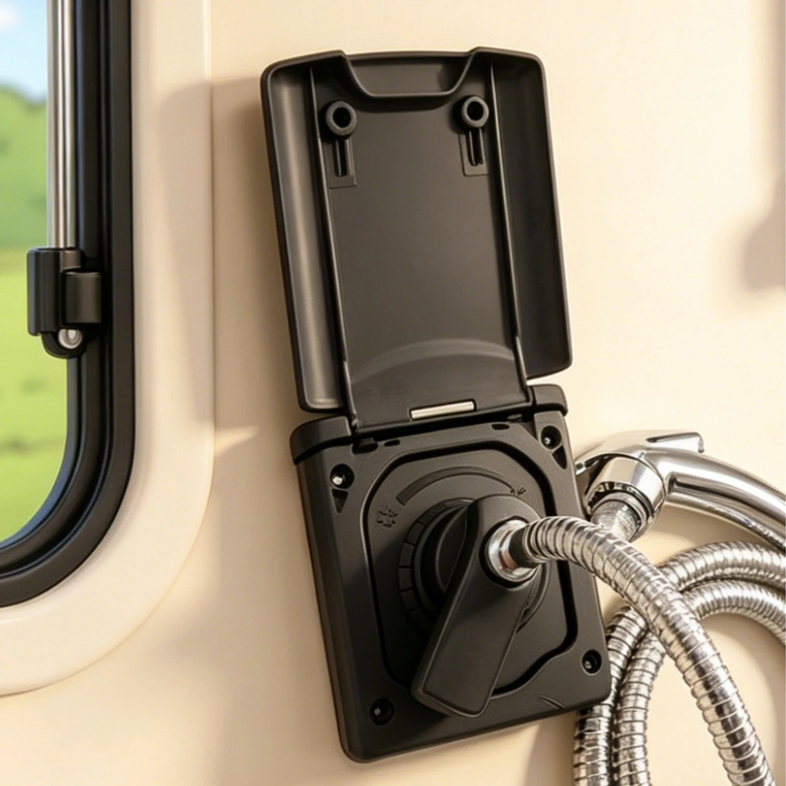 Unidad de ducha empotrada con agua fría y caliente, manguera en espiral, estación de ducha empotrada, accesorios de baño, cubierta abatible para RV, barco