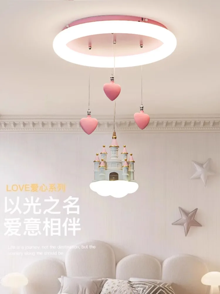 Children\'s Room Chandelier Girl Bedroom Light Creative Cartoon Pink Girl Heart Castle Love Light Girl Princess Room Light