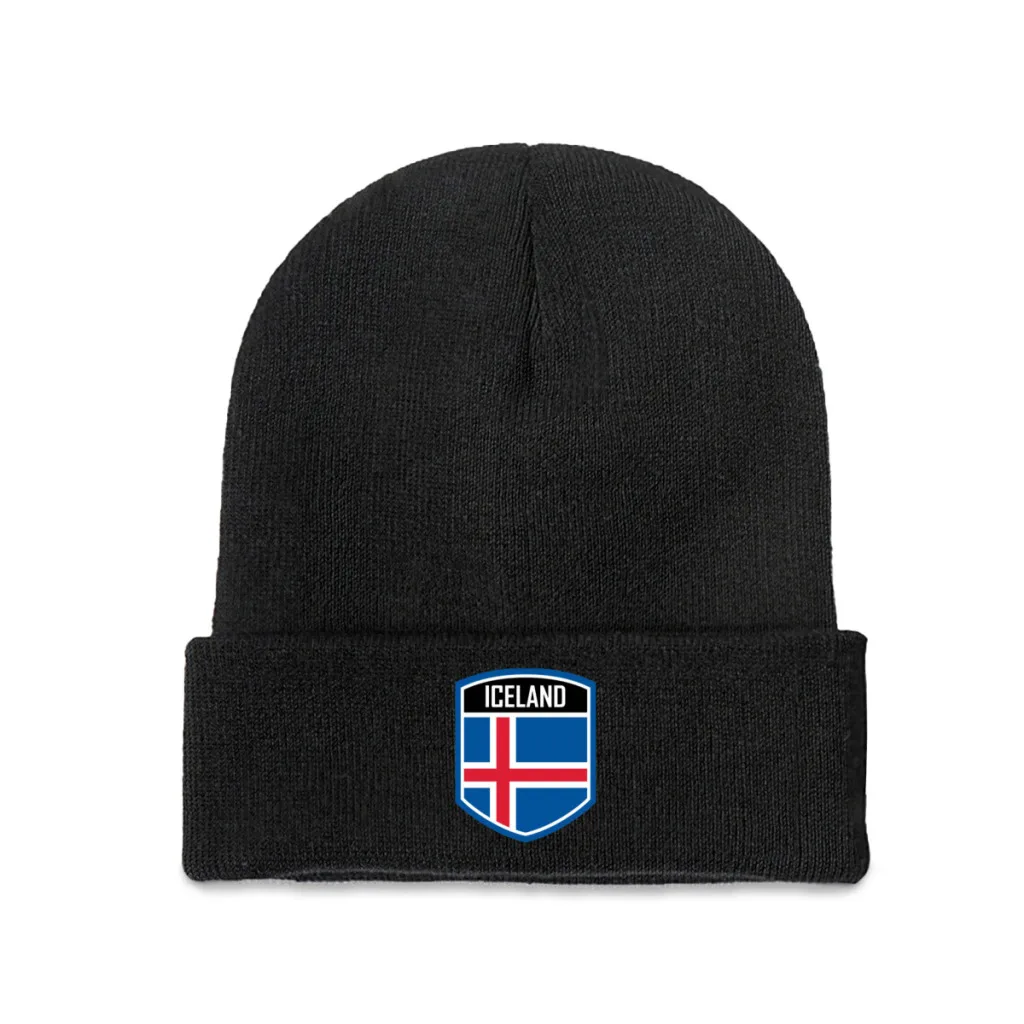 2024 Iceland Flag Top Print Men Women Unisex Knitted Hat Winter Autumn Beanie Cap Warm Bonnet