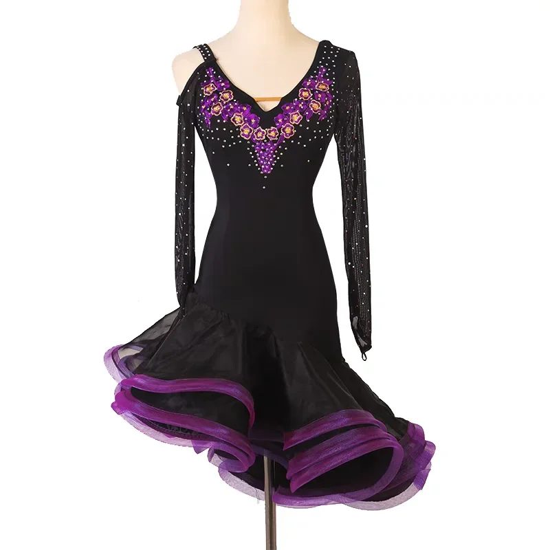 2024 فستان رقص لاتيني زي نسائي للمسرح أداء الحفلات الراقصة ملابس الفتيات المنافسة الرياضية بدلة السامبا مخصصة