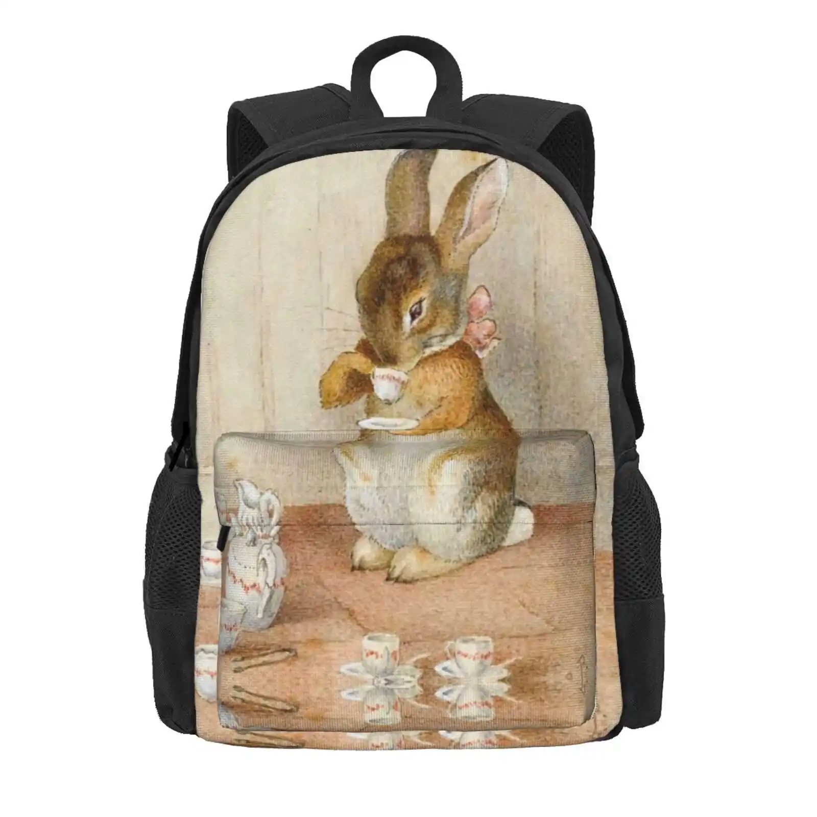 Rabbit Tea Party - Beatrix Potter Hot Sale Schoolbag Backpack Fashion Bags Rabbit Party Tea Cup Teapot Beatrix Potter Vintage