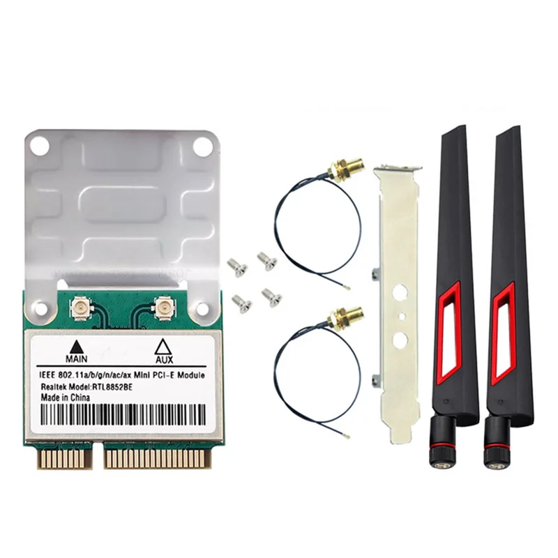 

Classic-RTL8852BE Wifi 6 Network Card With 10DBI Antenna BT 5.2 Mini PCI-E Wireless Dual Band 2.4G/5Ghz 1800M Adapter For Win 11