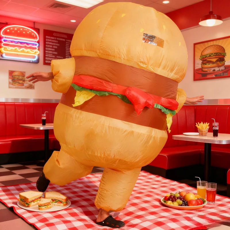 

Inflatable Fries Hamburger Costume funny Fast Food cosplay Blow Up Suit Christmas Carnival Festival Celebration Performance suit