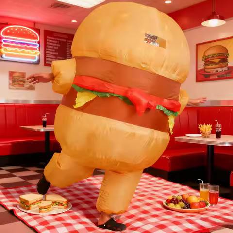 Inflatable Fries Hamburger Costume funny Fast Food cosplay Blow Up Suit Christmas Carnival Festival Celebration Performance suit