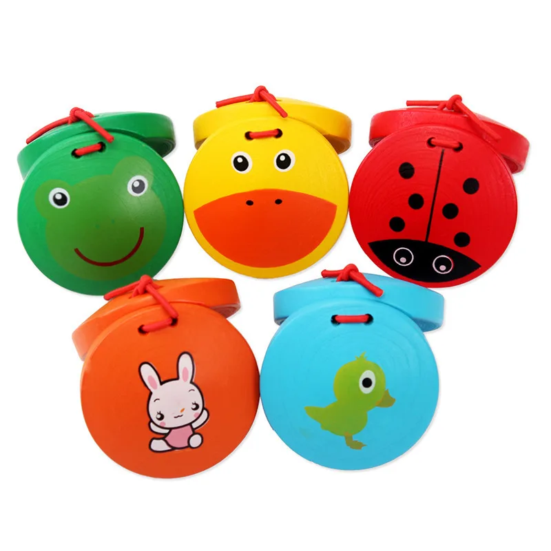 Cartoon Wooden Castanets Children's Percussion Instrument Orff Music Castanets Children Clapper Toy Music Aids Educational Gift