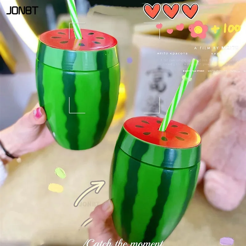 

Watermelon Shaped Cup With Lid Straw Plastic Juice Cup Durable Drinking Cups Cute Party Drinkware Water Bottle Cup Accessories