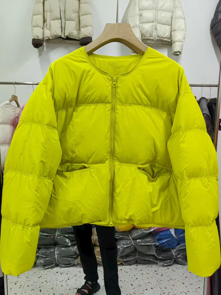 2025 inverno novo estilo coreano moda para baixo jaqueta feminina cor doce estilo curto solto versátil casual em torno do pescoço casaco