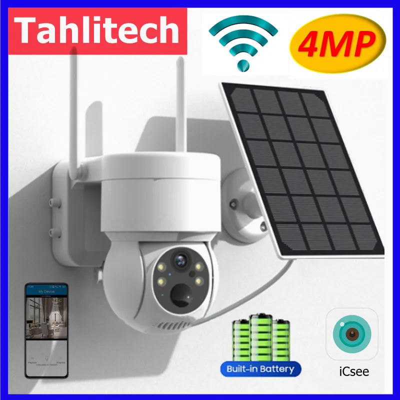 WiFi PTZ Camera Outdoor Wireless Solar IP Camera 4MP HD Built-in Battery Video Surveillance Camera Long Time Standby ICsee APP