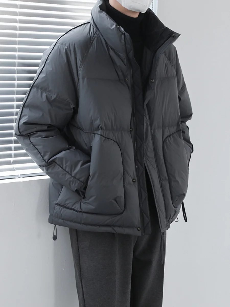 

Модная новая зимняя легкая мужская пуховая куртка свободного кроя с воротником-стойкой, однотонная, с большим карманом, белая, теплая верхняя одежда из пуха