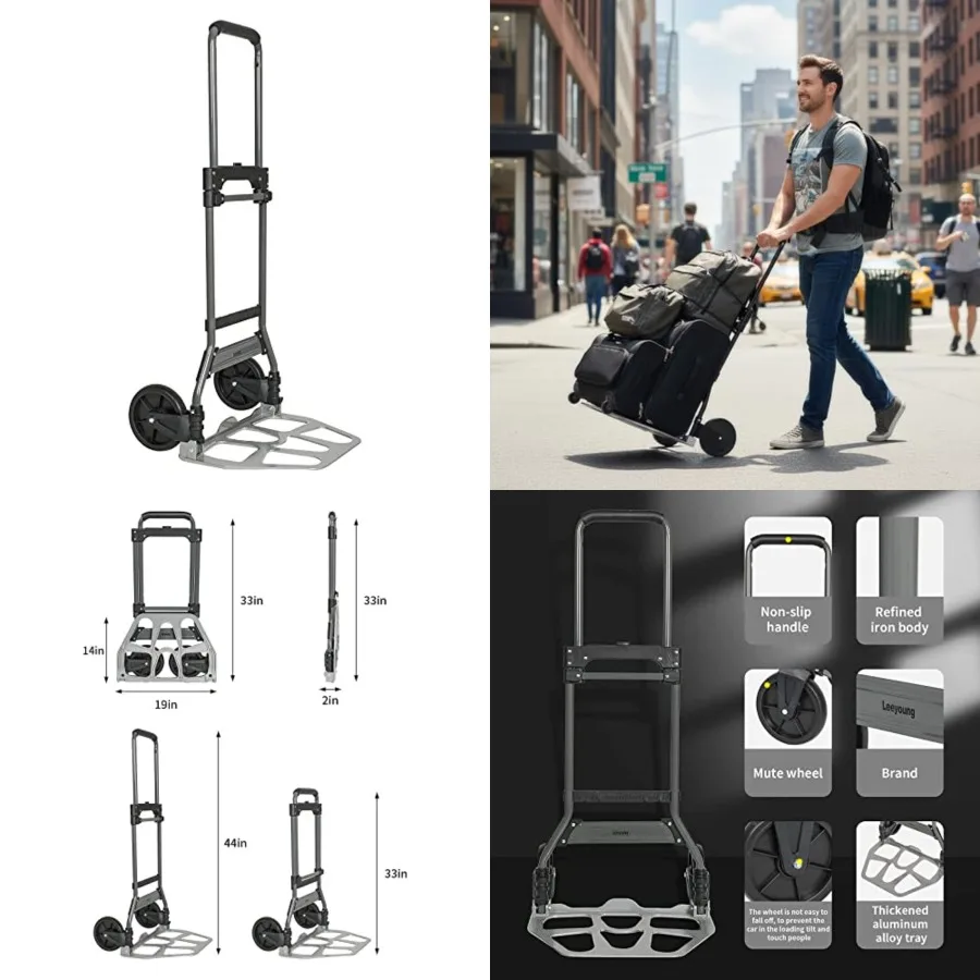 

Folding Hand Truck and Dolly, 264 Lb Capacity Heavy-Duty Luggage Trolley Cart with Telescoping Handle and PP+EVA Wheels