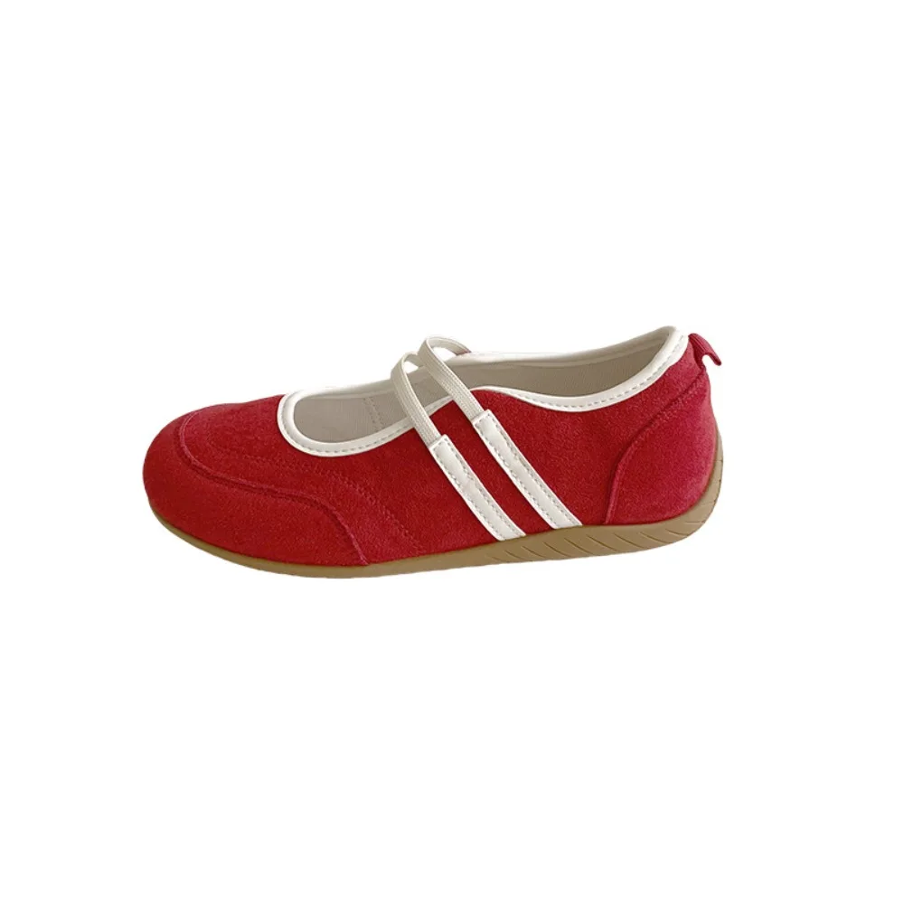 

Color Blocking Mary Jane Shoes Anti-slip Synthetic Leather Ballerina Shoes British French Style Streetwear Round Toe Flat Shoes