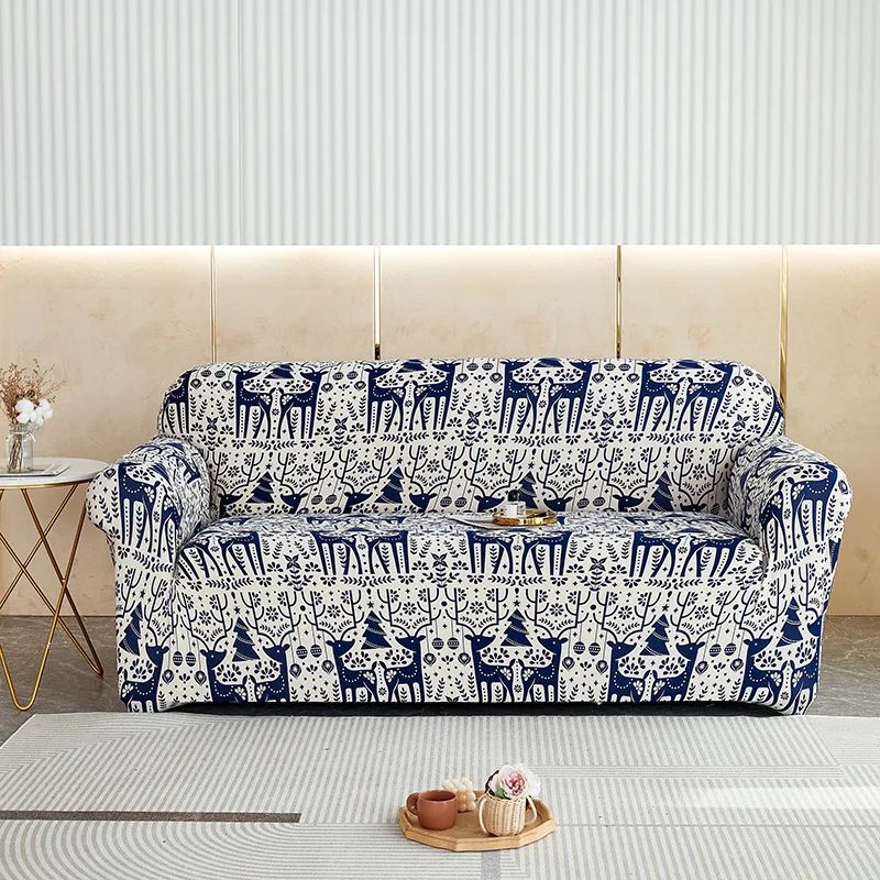 

Blue and White Porcelain Pattern Sofa Cover, Elastic Colorful Sofa Cushion Cover with Armrest for Living Room