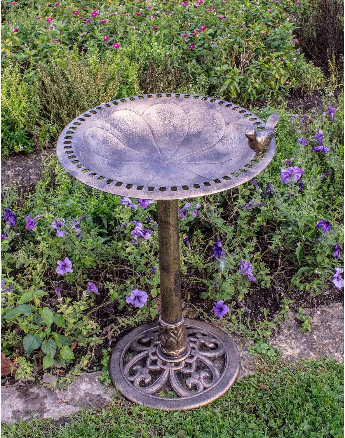 912449-WB Outdoor Garden Bird Bath- Bronze- Weather Resistant Polyresin-30 Inch