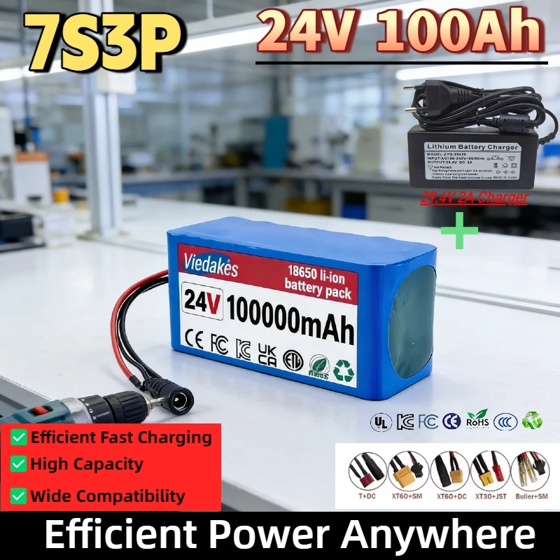 

New 24V 100000mAh 7S3P 18650 Li-ion Battery Pack, for wheelchairs toy car power Li-ion Replacement Battery, quality assurance