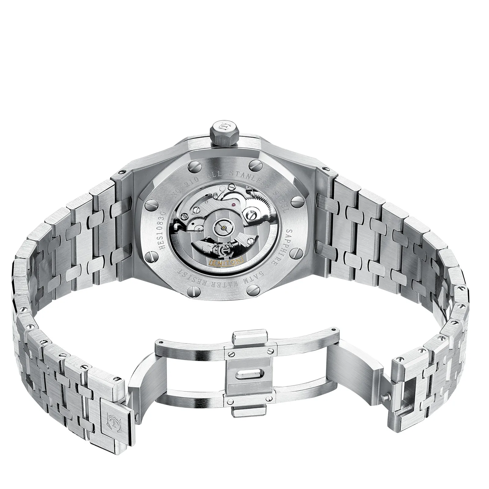 ساعات المعصم الميكانيكية ENITON من الفولاذ المقاوم للصدأ 316L NH35 حركة أوتوماتيكية 5ATM مقاومة للماء ساعة عمل مجوفة للرجال