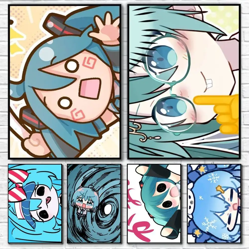 Miku Cute Chibi  Poster Waterproof HD Art Wall Decal Self-Adhesive Print