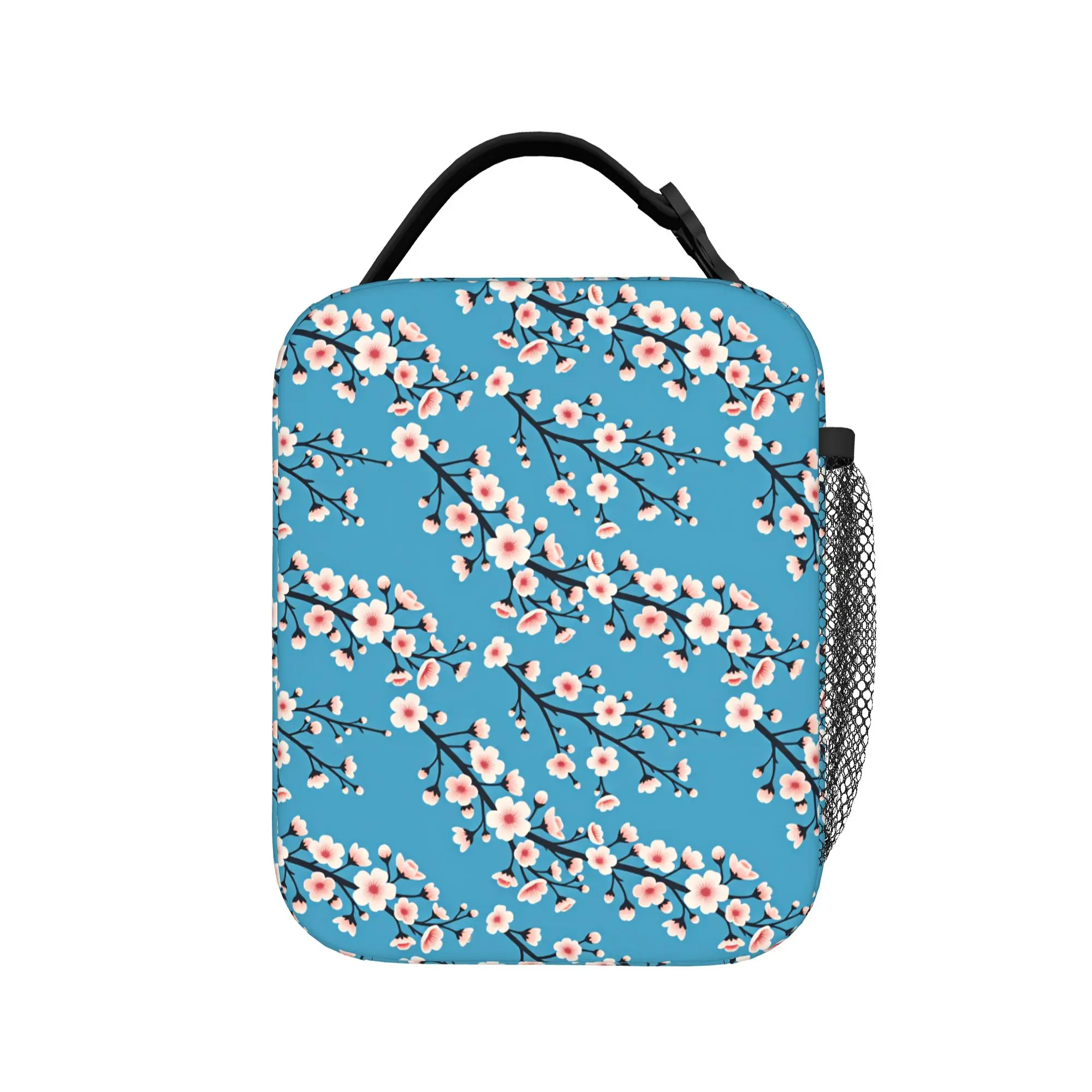 Japanese Sakura Cherry Blossoms Lunch Bag Funny Lunch Box For Women Office Portable Cooler Bag Oxford Thermal Tote Handbags