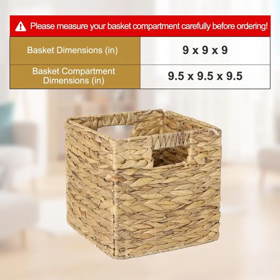

4 Pack 9in Wicker Storage Cubes, Water Hyacinth Baskets, Foldable Wicker Baskets, Storage Basket with Builtin Handles, Handwoven