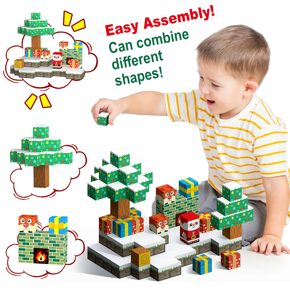 子供のためのクリスマスビルディングブロックセット,クラシックモデル,磁気おもちゃ,誕生日と新年の贈り物,108個