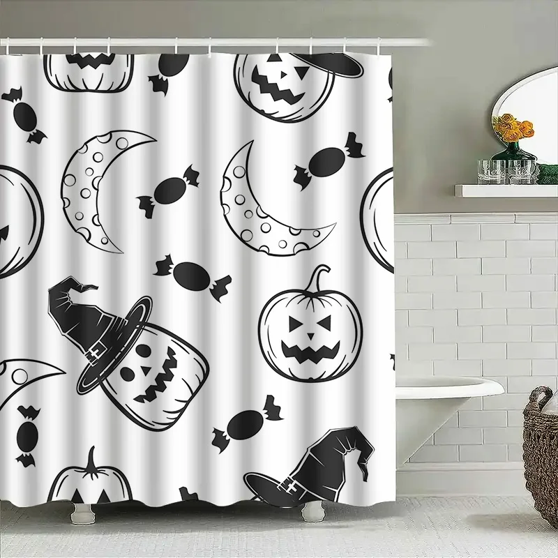 

Tuniu Black Cat Pumpkin Halloween Shower Curtain Spooky Home Decor Gothic Style Bathroom Decor
