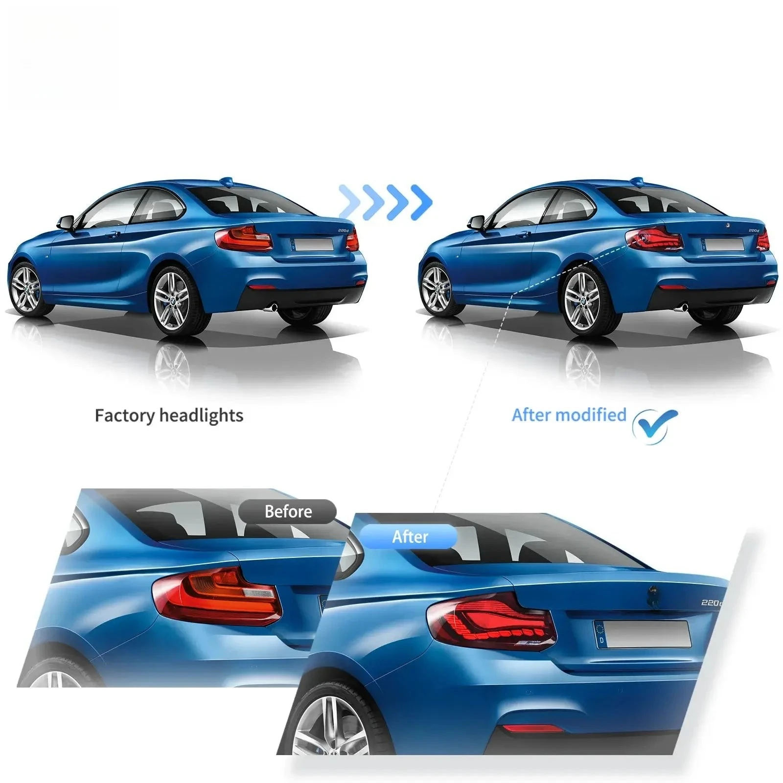 2 feux arrière à LED pour BMW Série 2 F22 F23 F87 M2 Coupé Cabriolet 2014-2021, clignotants séquentiels dynamiques ambre, feux de jour (DRL), feux de freinage, feux de recul, montage direct, installation facile, étanches IP67.