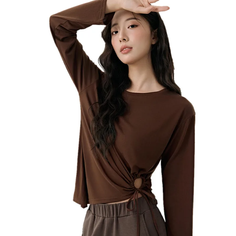 

Round Neck Yoga Tops 4 Color Women Side Hollow Sport Gym Long Sleeve Fitness Top Loose Breathable Running Workout Tops Outdoor