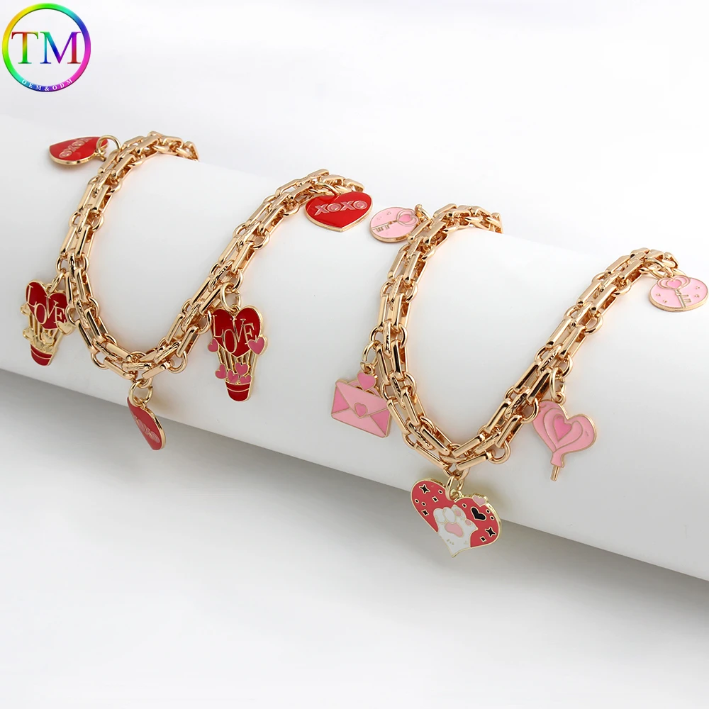 

32CM Bag Decorative Chain with Love Hot Air Balloon Cat Scratch Shape Pendant DIY Metal Extension Chain for Valentine's Day