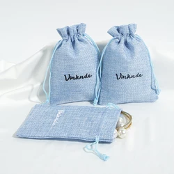 50Pcs Burlap Drawstring Bags Custom Logo Natural Linen Bag Gift Bags Jewelry Sacks Strong Festivals Party Wedding Anniversaries