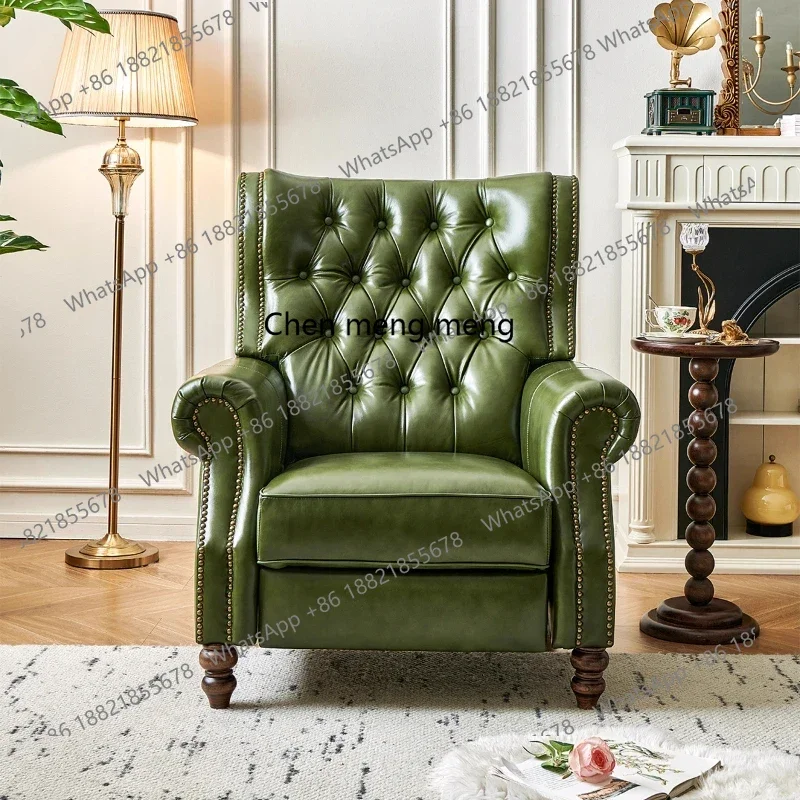 zxqAmerican functional retro single sofa living room first layer cowhide casual oil wax leather chair
