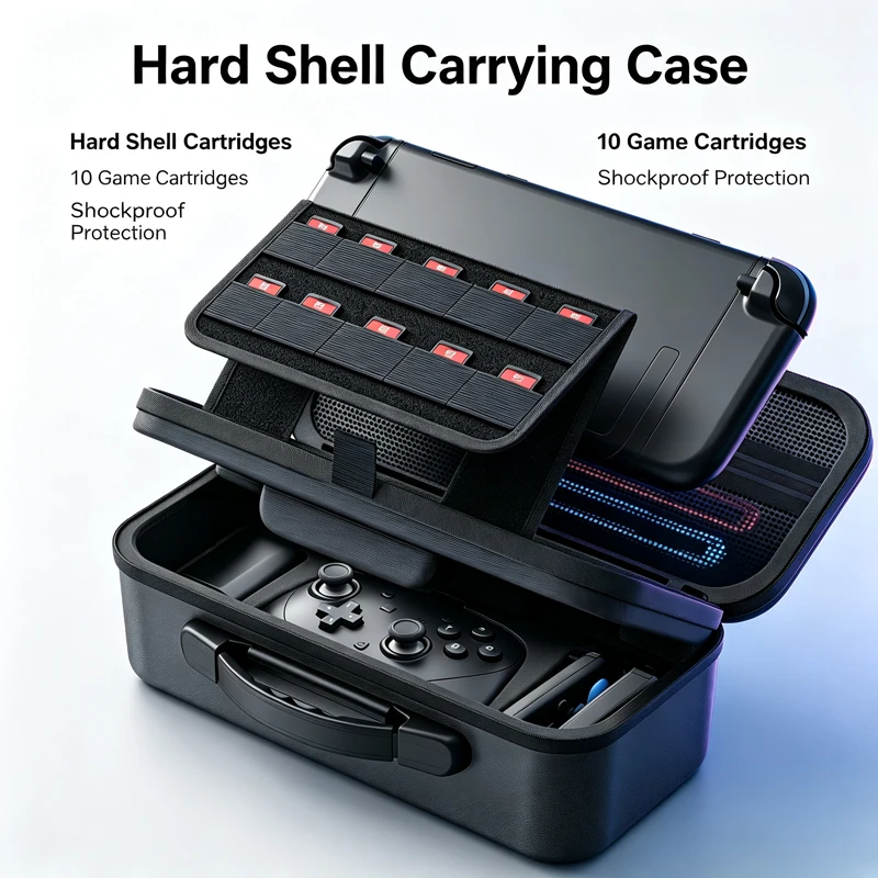 Protective Storage Bag for Switch 2, Dual‑Layer Large Storage Travel Case, Hold Pro Controller Charger & 10 Game Card