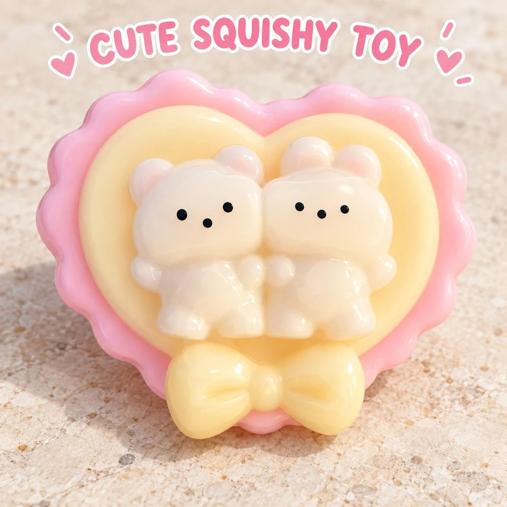 Heart Duo Squishy Squeeze Toy TPR Soft Fidget with Playful Detailed Shape for Adults Teens Desk Companion Gift Single Piece