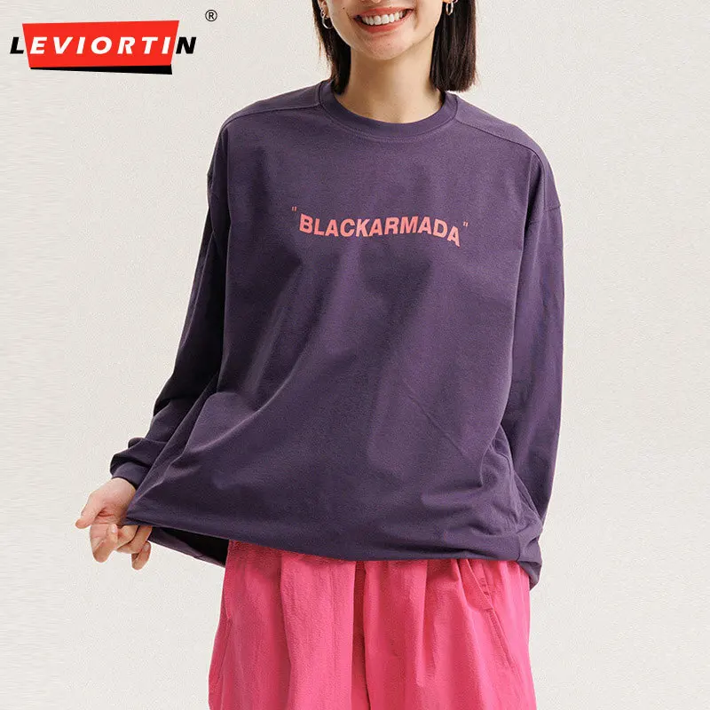 

Весенне-осенняя мужская американская уличная мода, повседневная пейзажная картина маслом, свободная футболка с круглым вырезом и длинным рукавом с принтом