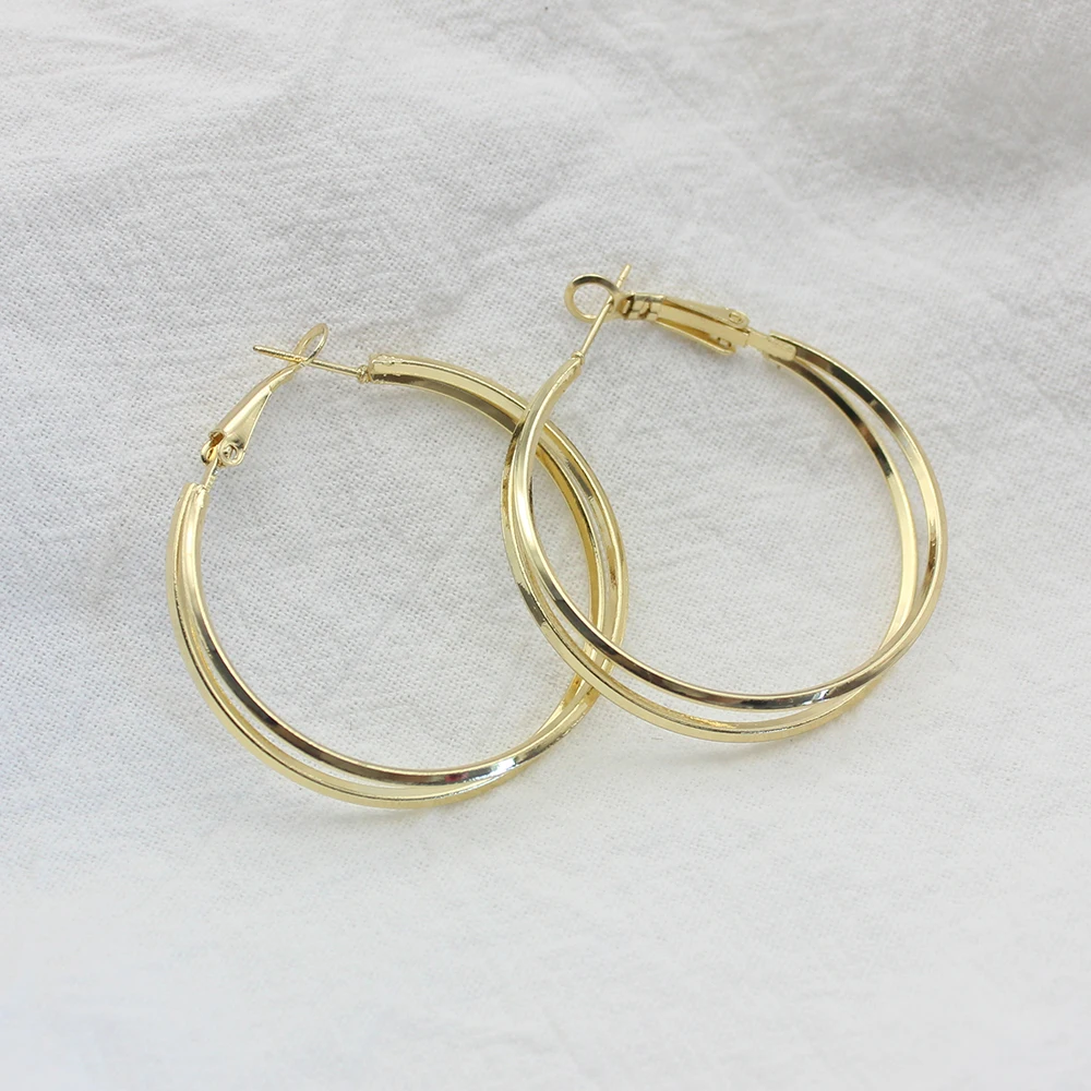 4CM Big Double Layers Hoop Earring for Women Hiphop Rock Temperament Simple Gold Color Circle Round Jewelry Brincos Orejeras