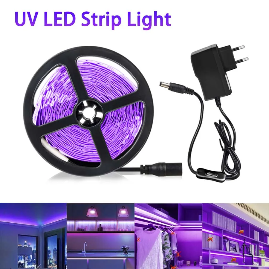 UV LED Strip Light 5M/10M Ultraviolet Lamp DC12V 385-400nm Black Light 2835 SMD Flexible LED Ribbon for Glow Party Decoration