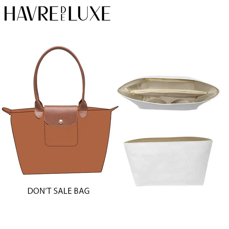 HAVREDELUXE-organizador de bolsas para Longchamp, monedero mediano, inserto de papel Dupont, bolsa de almacenamiento, Color blanco con bolsillo